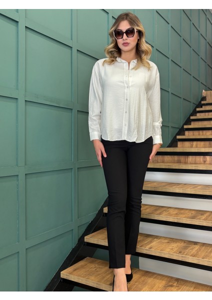 Kadın Önden Düğmeli Uzun Kollu Gömlek modelleri