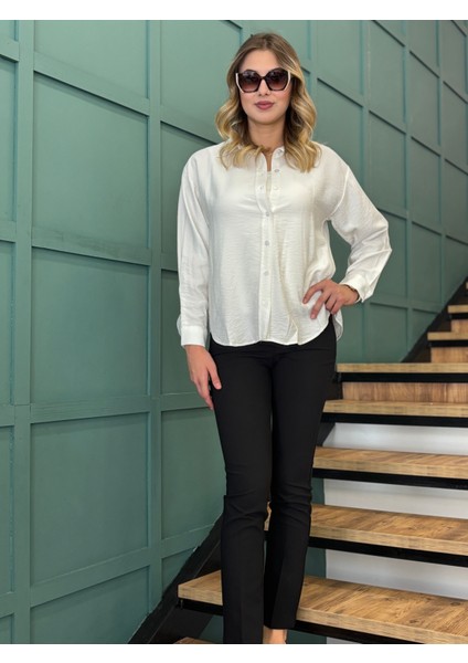Kadın Önden Düğmeli Uzun Kollu Gömlek