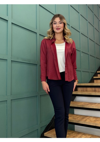 Kadın Önden Düğmeli Uzun Kollu Gömlek