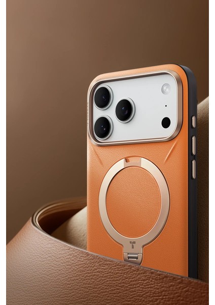 Apple iPhone 17 Pro Max O Stand Spin Vegskin Serisi Magsafe Kılıf - Turuncu modelleri