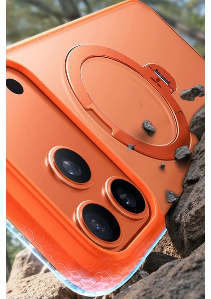 Apple iPhone 17 Pro O Stand Spin Serisi Magsafe Kılıf - Turuncu modelleri
