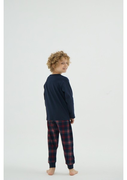 Erkek Çocuk Lacivert Uzun Kollu Kareli Desenli Pijama Takımı C8T3N98 fırsatları