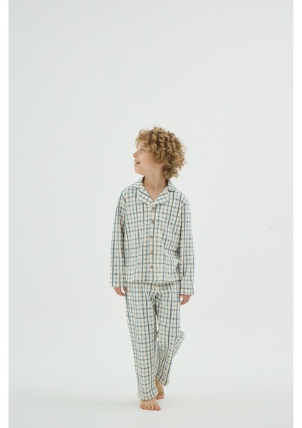 Erkek Çocuk Ekoseli Düğmeli Uzun Kollu Pijama Takımı C5T1N98 fiyatları