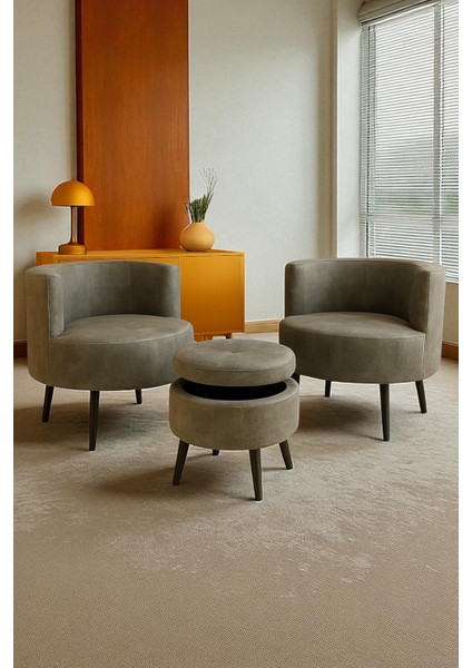 Manolya Berjer Seti Ikili Koltuk ve Puf Takımı Oturma Odası Balkon Alon Ofis 3'lü Takım