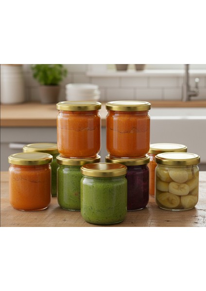 210 cc Cam Kavanoz 6'lı – Kapaklı,mama ,sos, Sağlam ve Şık Saklama Kabı