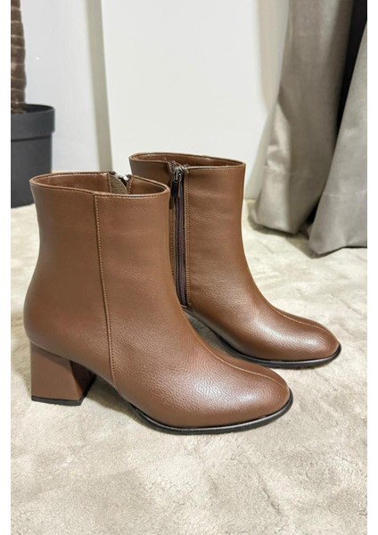 Kadın Marta Kahverengi Kalın Topuklu Yumurta Burun Fermuarlı Bot modelleri