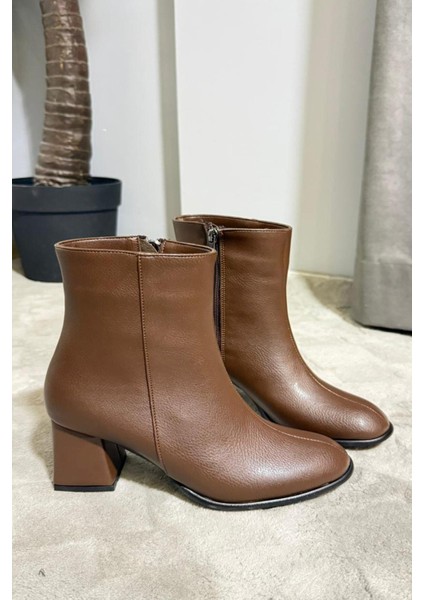 Kadın Marta Kahverengi Kalın Topuklu Yumurta Burun Fermuarlı Bot fırsatları