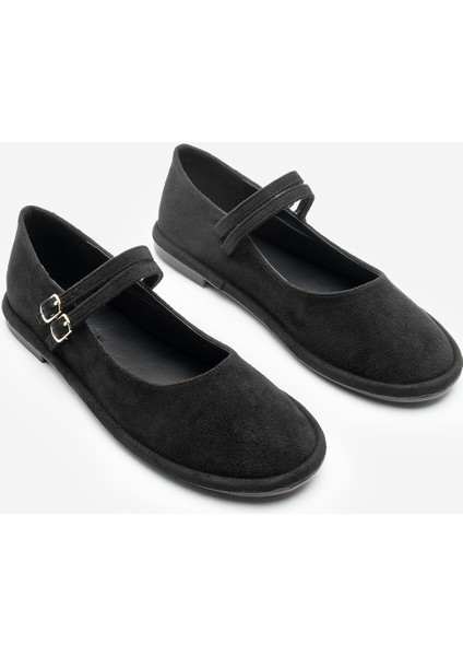 Kadın Çift Bantlı Tokalı Süet Babet Benus Siyah Süet indirimleri