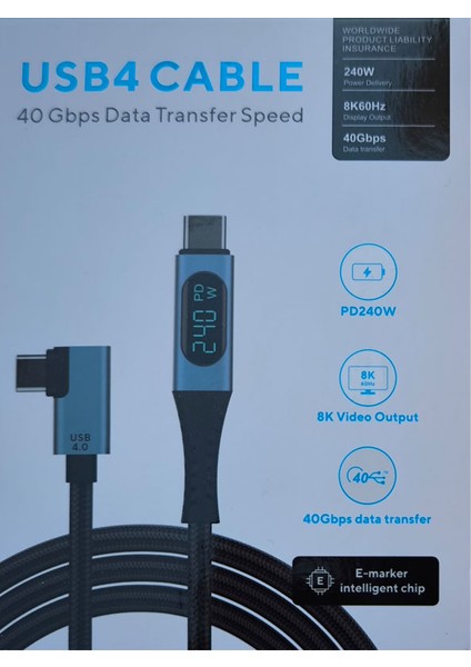 USB Type C 4.0 8k 60 Hz Görüntü Desteği 90 Derece Dijital Göstergeli 1m modelleri