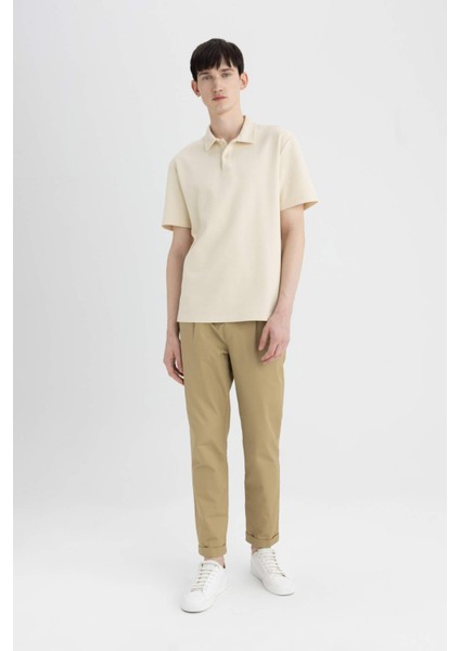 Twill Yazlık Kumaş Pantolon Tapered Fit Normal Kesim Cepli Basic Düz Keten Karışımlı Duble Paça B6585AX24SP