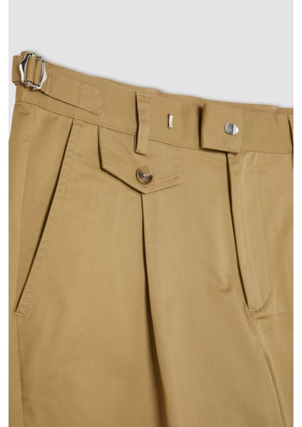 Twill Yazlık Kumaş Pantolon Tapered Fit Normal Kesim Cepli Basic Düz Keten Karışımlı Duble Paça B6585AX24SP