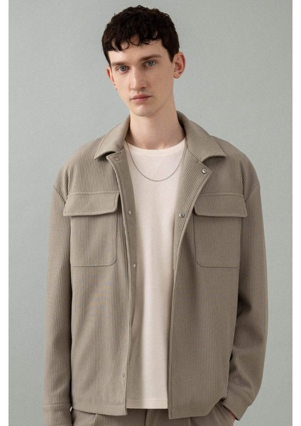 Relax Fit Gömlek Yaka Pilise Çıtçıtlı Cepli Gömlek Ceket B6500AX24SP