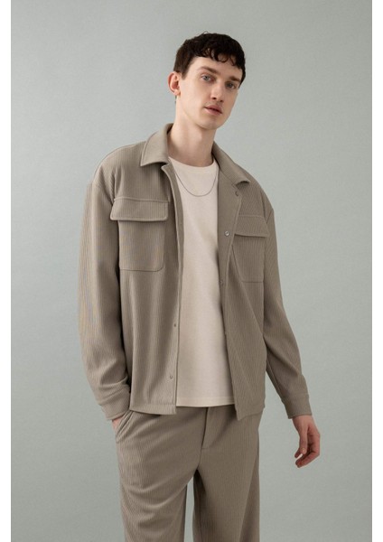 Relax Fit Gömlek Yaka Pilise Çıtçıtlı Cepli Gömlek Ceket B6500AX24SP