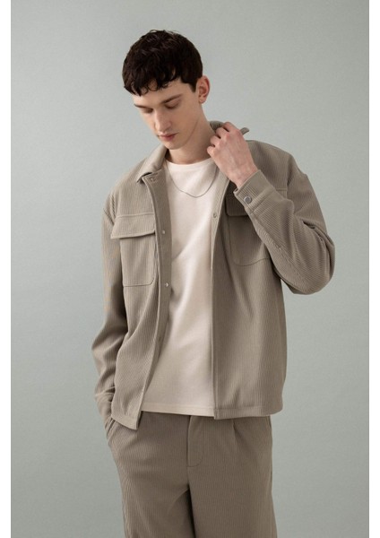 Relax Fit Gömlek Yaka Pilise Çıtçıtlı Cepli Gömlek Ceket B6500AX24SP