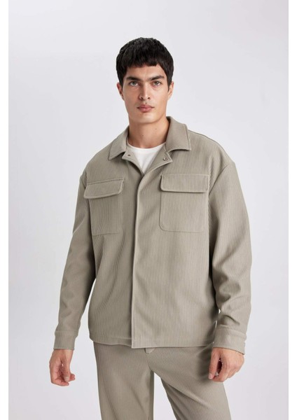Relax Fit Gömlek Yaka Pilise Çıtçıtlı Cepli Gömlek Ceket B6500AX24SP