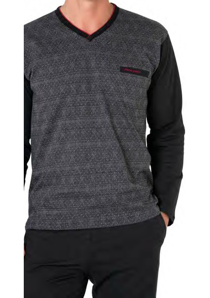 Erkek Kuzun Kollu V Yaka Pijama Takım 6110