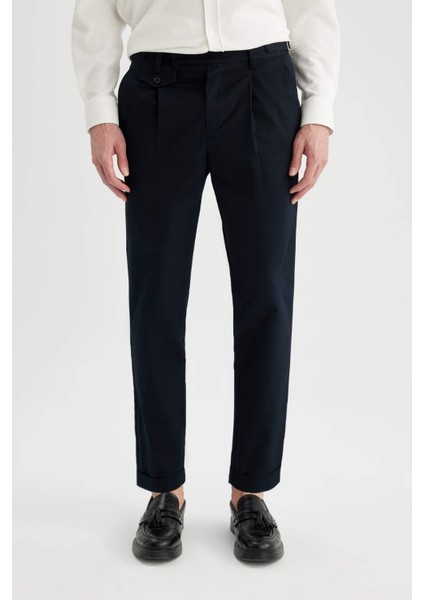 Twill Yazlık Kumaş Pantolon Tapered Fit Normal Kesim Cepli Basic Düz Keten Karışımlı Duble Paça B6585AX24SP