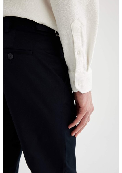Twill Yazlık Kumaş Pantolon Tapered Fit Normal Kesim Cepli Basic Düz Keten Karışımlı Duble Paça B6585AX24SP