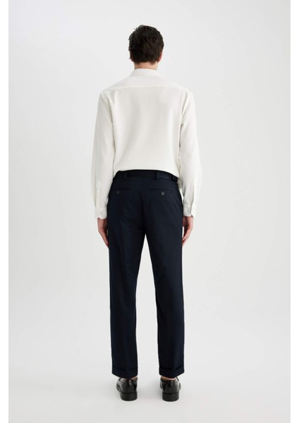 Twill Yazlık Kumaş Pantolon Tapered Fit Normal Kesim Cepli Basic Düz Keten Karışımlı Duble Paça B6585AX24SP