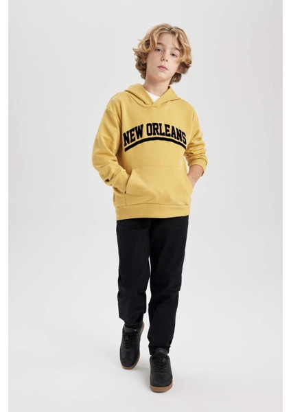 Erkek Çocuk Baskılı Kapüşonlu Kalın Sweatshirt B9000A823CW