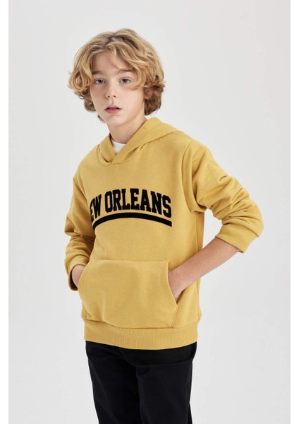 Erkek Çocuk Baskılı Kapüşonlu Kalın Sweatshirt B9000A823CW