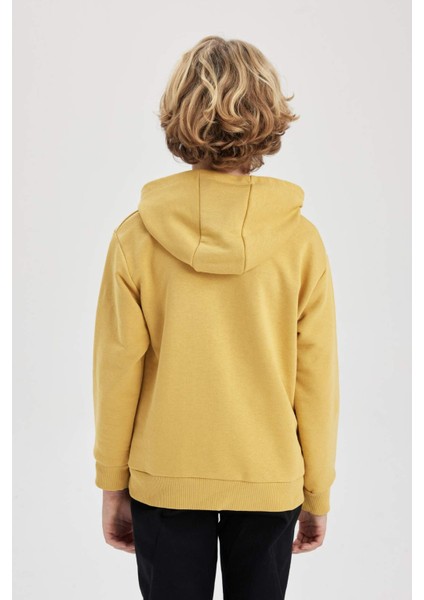 Erkek Çocuk Baskılı Kapüşonlu Kalın Sweatshirt B9000A823CW