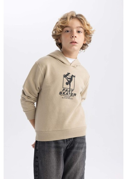 Erkek Çocuk Baskılı Kapüşonlu Sweatshirt