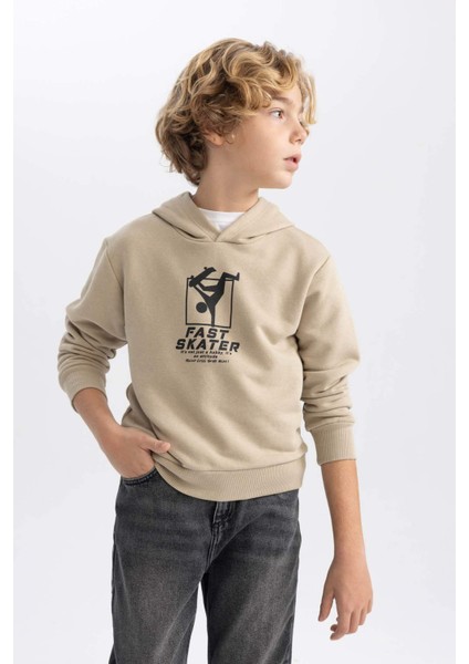Erkek Çocuk Baskılı Kapüşonlu Sweatshirt