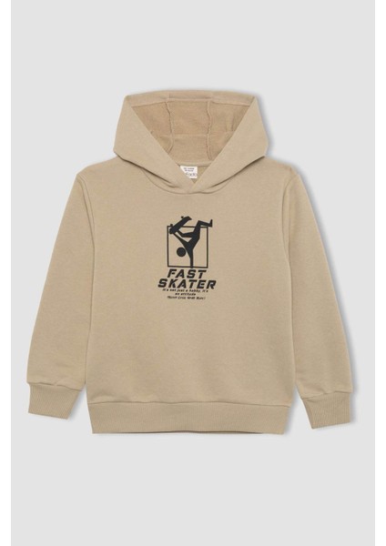 Erkek Çocuk Baskılı Kapüşonlu Sweatshirt