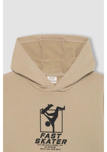 Erkek Çocuk Baskılı Kapüşonlu Sweatshirt