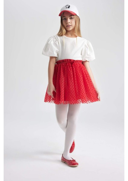 Kız Çocuk Beli Lastikli Kırmızı Tül Etek B6929A824SM