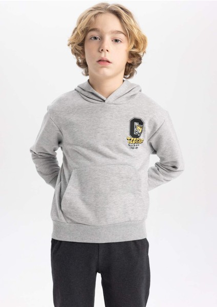 Erkek Çocuk Baskılı Kapüşonlu Sweatshirt B9012A823CW