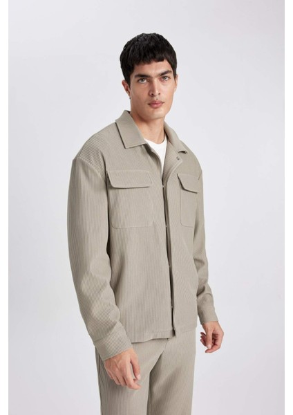 Relax Fit Gömlek Yaka Pilise Çıtçıtlı Cepli Gömlek Ceket B6500AX24SP