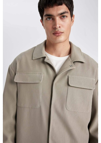 Relax Fit Gömlek Yaka Pilise Çıtçıtlı Cepli Gömlek Ceket B6500AX24SP