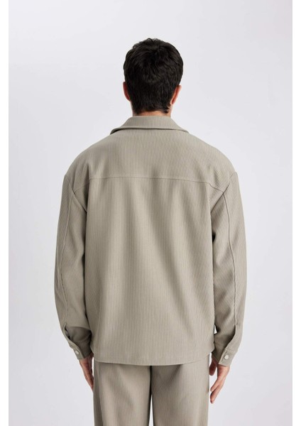 Relax Fit Gömlek Yaka Pilise Çıtçıtlı Cepli Gömlek Ceket B6500AX24SP