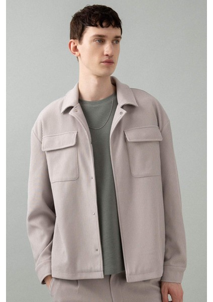 Relax Fit Gömlek Yaka Pilise Çıtçıtlı Cepli Gömlek Ceket B6500AX24SP