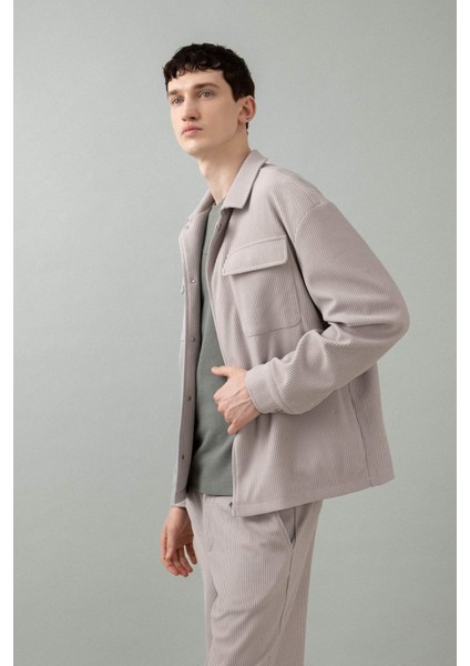 Relax Fit Gömlek Yaka Pilise Çıtçıtlı Cepli Gömlek Ceket B6500AX24SP