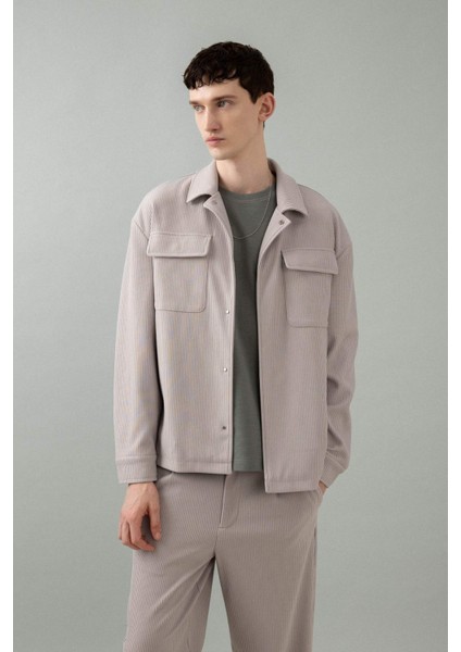 Relax Fit Gömlek Yaka Pilise Çıtçıtlı Cepli Gömlek Ceket B6500AX24SP