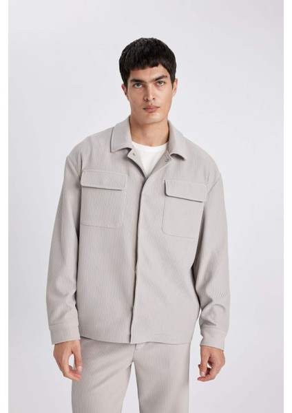 Relax Fit Gömlek Yaka Pilise Çıtçıtlı Cepli Gömlek Ceket B6500AX24SP