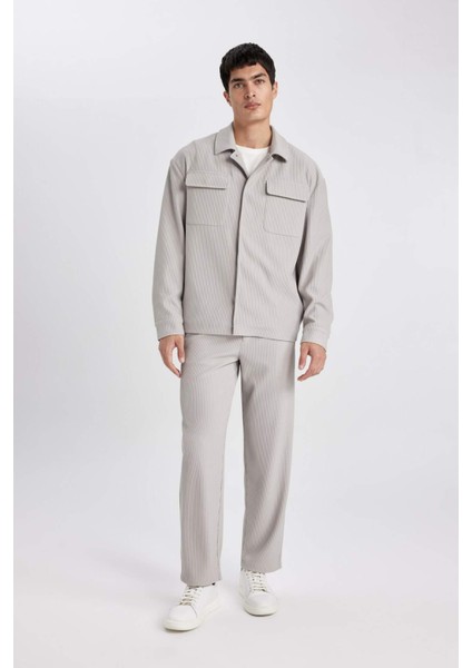 Relax Fit Gömlek Yaka Pilise Çıtçıtlı Cepli Gömlek Ceket B6500AX24SP