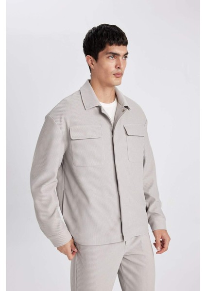 Relax Fit Gömlek Yaka Pilise Çıtçıtlı Cepli Gömlek Ceket B6500AX24SP