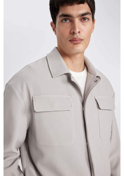 Relax Fit Gömlek Yaka Pilise Çıtçıtlı Cepli Gömlek Ceket B6500AX24SP