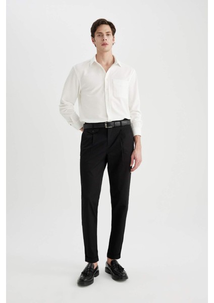 Twill Yazlık Kumaş Pantolon Tapered Fit Normal Kesim Cepli Basic Düz Keten Karışımlı Duble Paça B6585AX24SP