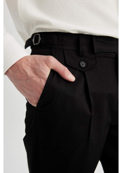 Twill Yazlık Kumaş Pantolon Tapered Fit Normal Kesim Cepli Basic Düz Keten Karışımlı Duble Paça B6585AX24SP