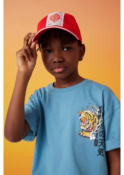 Erkek Çocuk Etiket Baskılı Pamuklu Beyzbol Basketbol Şapkası C0543A824SM