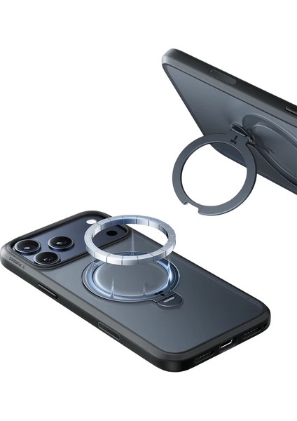 Apple iPhone 17 O Stand Spin Serisi Magsafe Kılıf - Siyah modelleri