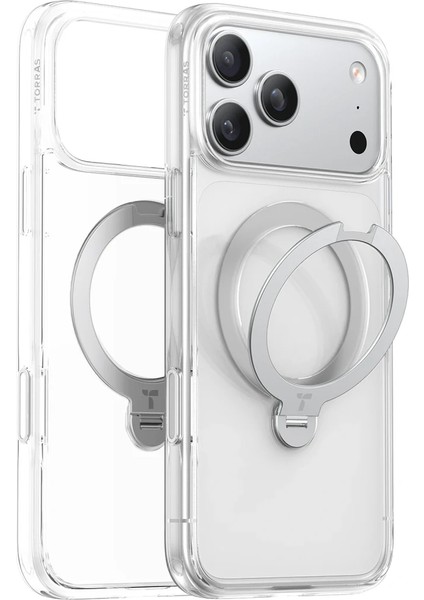 Apple iPhone 17 Pro Max O Stand Spin Serisi Magsafe Kılıf - Şeffaf