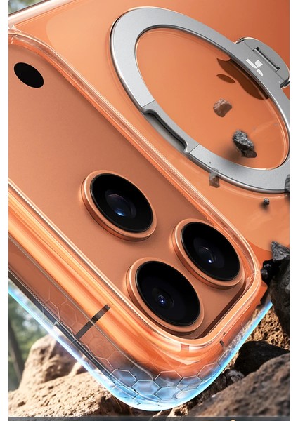 Apple iPhone 17 Pro Max O Stand Spin Serisi Magsafe Kılıf - Şeffaf modelleri