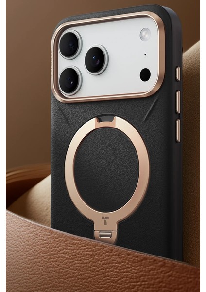 Apple iPhone 17 Pro Max O Stand Spin Vegskin Serisi Magsafe Kılıf - Siyah modelleri