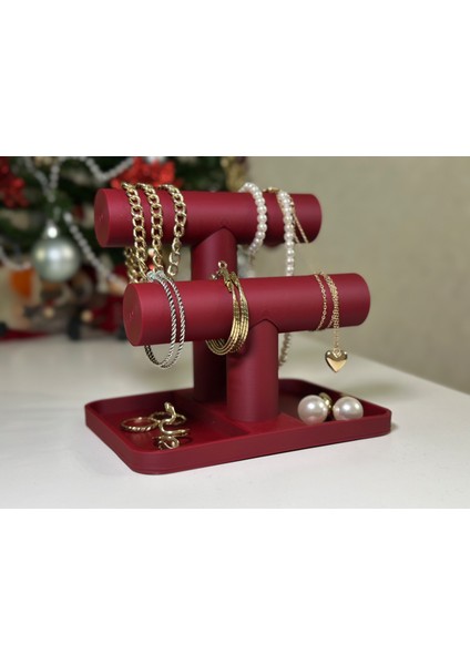 2 Katlı Kırmızı Takı Standı – Bileklik, Kolye ve Küpe Organizeri- Düzenleyici modelleri